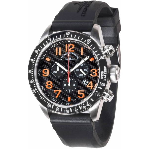zeno watch basel chronograph sport quartz edelstahl carbon orange