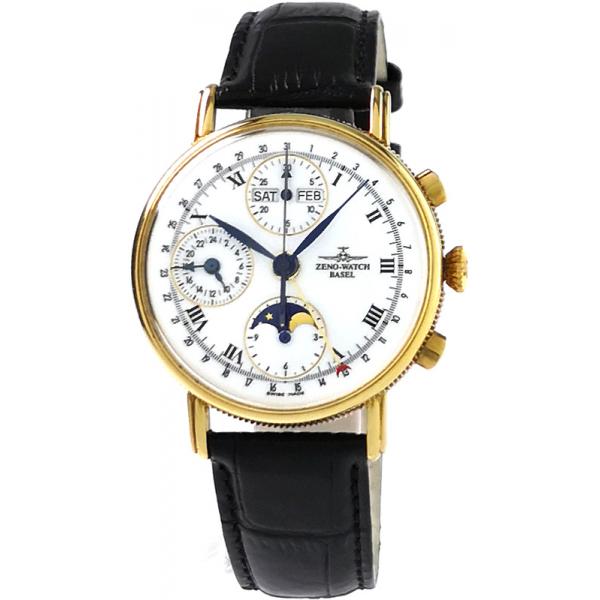zeno watch basel vollkalender chronograph in 18k gold