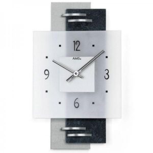 AMS More Square Silent Quartzwanduhr, Schieferoptik
