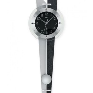 AMS Pendeluhr, Funk Wanduhr, schwarz, Rückwand grau+schwarz