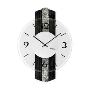 AMS Square Silent Quartzwanduhr, Glas mit Dekor