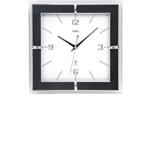 AMS Teacher Square Funkwanduhr, weiss, Carbonoptik