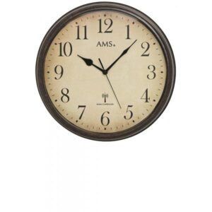 AMS Vintage Look Funkwanduhr, Holzoptik braun