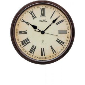 AMS Vintage Look XL Funkwanduhr, Metallgehäuse braun