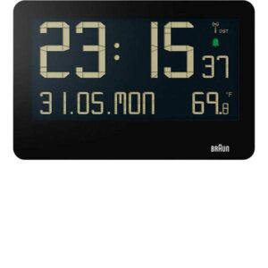 BRAUN Wanduhr LCD digital Funk Thermometer schwarz