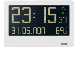 BRAUN Wanduhr LCD digital Funk Thermometer weiss