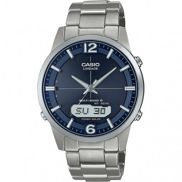 casio digi analog lineage tag datum solar funkuhr titan blau