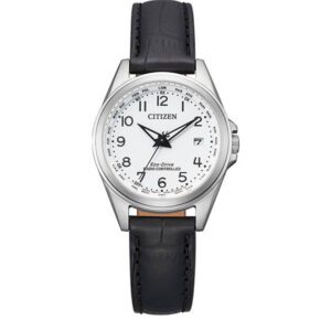 _CITIZEN Damen-Funkuhr, Eco-Drive Solar Edelstahl LB weiss