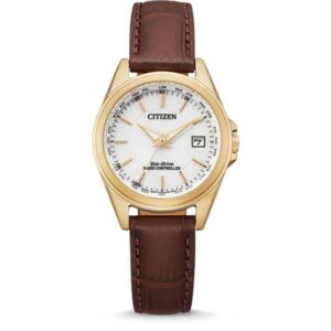 _CITIZEN Damen-Funkuhr, Eco-Drive Solar Edelstahl vergoldet