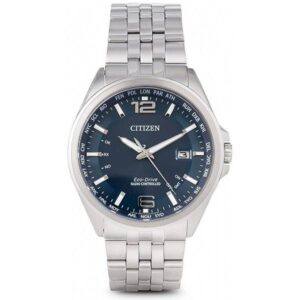 CITIZEN Global Weltzeit Eco Drive Solar Funkuhr, Stahl blau