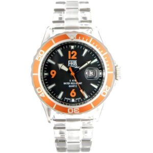 FHB Fun Watch, Opaque Quartz Uhr mit Gliederarmband schwarz/orange