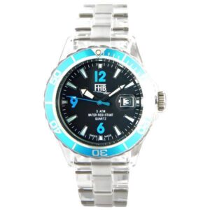 FHB Fun Watch, Opaque Quartz Uhr mit Gliederarmband schwarz/türkis