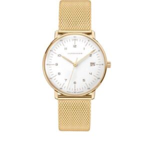 Junghans MAX BILL 33 Quartzuhr, vergoldet weiss Zahlen Mesh