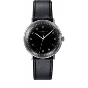 Junghans MAX BILL 34 Handaufzuguhr, Stahl schwarz Zahlen