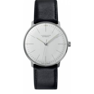 Junghans MAX BILL 38 Automatikuhr, Stahl weiss Index Leder
