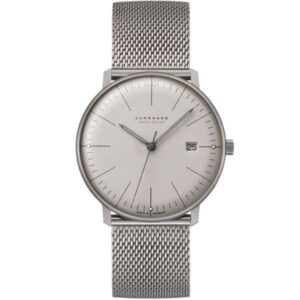 Junghans MAX BILL 38 Mega Solar Funkuhr, Titan hellgrau Index Mesh