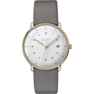 Junghans MAX BILL 38 Mega Solar Funkuhr, vergoldet weiss Zahlen
