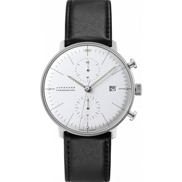 junghans max bill 40 automatikuhr chronoscope stahl weiss