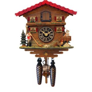 Kuckucksuhr Chalet, Holz Q-Wanduhr Alphorn Bernhardiner