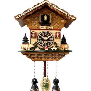 Kuckucksuhr Chalet Swiss, Holz Q-Wanduhr Kühe