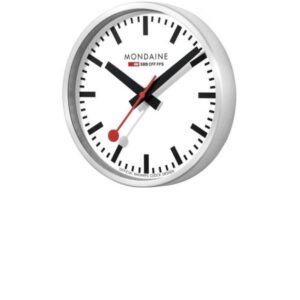 MONDAINE Wall Clock, SBB Bahnhofswanduhr, silber/weiss