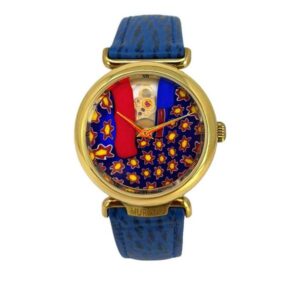 _MURANO® Skelettuhr Handaufzug klein, Murrina Glas Carneval blau