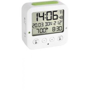 TFA Bingo Nachtlicht, Funkwecker Thermometer + 2 Alarme, weiss