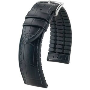Uhrenband HIRSCH Leder+Kautschuk Paul schwarz, 22mm