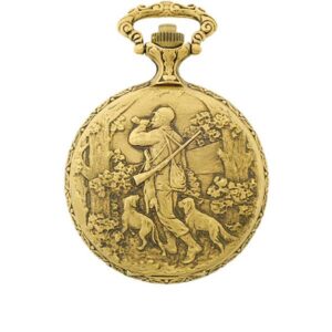 Vintage Taschenuhr Handaufzug, Jäger mit Hunden broncé