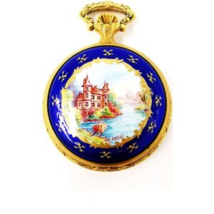 Vintage Taschenuhren Handaufzug, emailliert Villa am See