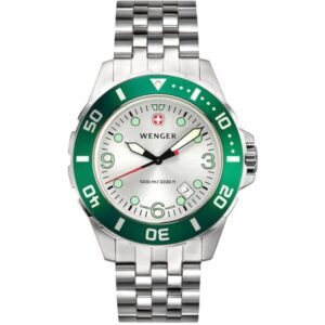 WENGER AquaGraph, Taucheruhr Edelstahl grau-grün