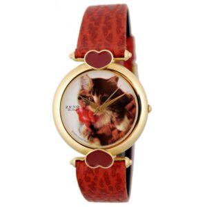 ZENO, Quartzuhr Katze, Damenuhr medium vergoldet