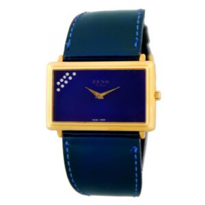 ZENO, Rectangulair, grosse Quartz Damenuhr, vergoldet blau