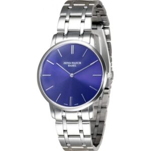 ZENO-WATCH BASEL, Bauhaus Armbanduhr Quartz, Edelstahl blau