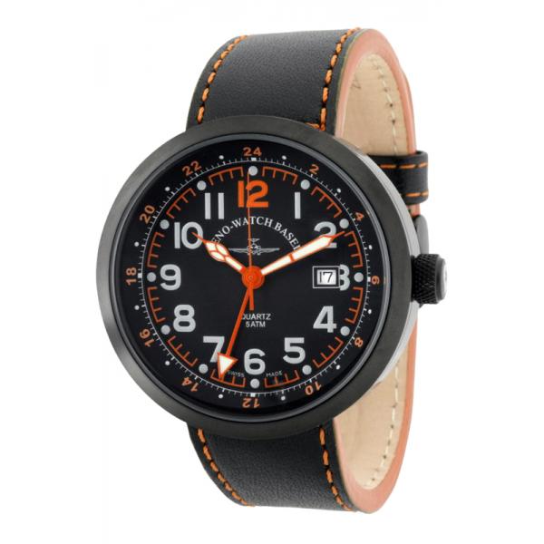 zeno watch basel pilot rondo quartz fliegeruhr gmt schwarz orange