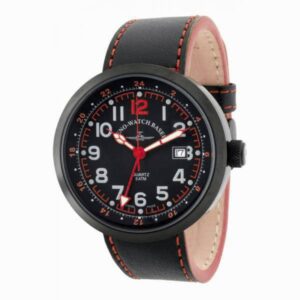 ZENO-WATCH BASEL, Pilot Rondo Quartz Fliegeruhr, GMT schwarz/rot