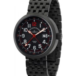 ZENO-WATCH BASEL, Pilot Rondo Quartz Fliegeruhr, GMT schwarz/rot M