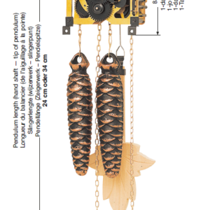 Kuckucksuhrwerk SBS 25, 1-Tag, Holzpendel 24cm, Tannenzapfengewichte, Kette, Tonfederschlag