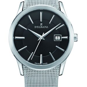 DELBANA HAU Edelstahl/ ZB schwarz mit Milaneiseband - Swiss made