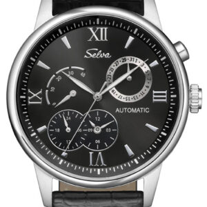 SELVA Herren-Automatikuhr »Nando« mit Gangreserve, silber/ schwarz