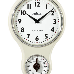 Atlanta 6124/0 Küchen-Wanduhr Nostalgie Quarz weiss mit Timer
