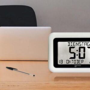 Funk-Wanduhr/ Tischuhr mit Kalender, weiß