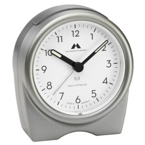 Funk-Wecker made in Germany Gehäuse Titan/ Zifferblatt weiß