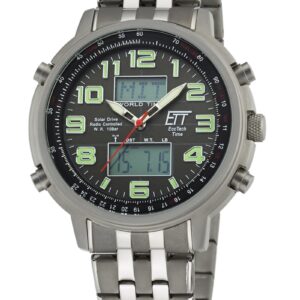 Armbanduhr Eco Tech Solar Funk World Timer im Titanlook