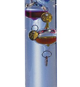 Galilei Thermometer mit 5 Kugeln, Plomben vergoldet