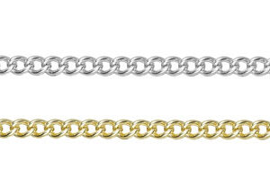 Taschenuhrkette Panzer, Messing vergoldet