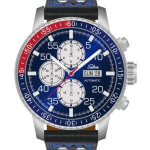 SELVA Herren-Armbanduhr »Carlos« - blaues Zifferblatt - mit Vintage-Lederband