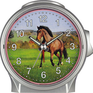 Kinderquarzwecker Pferd auf grüner Wiese