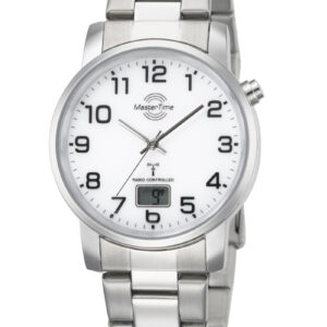 MasterTime Herren-Funkuhr Basic, silber/ weiß - MTGA-10300-12M
