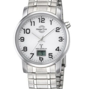 MasterTime Herren-Funkuhr Basic, silber/ weiß - mit Zugband - MTGA-10306-12M